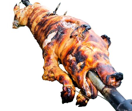pork roast isolated on the whiteの写真素材