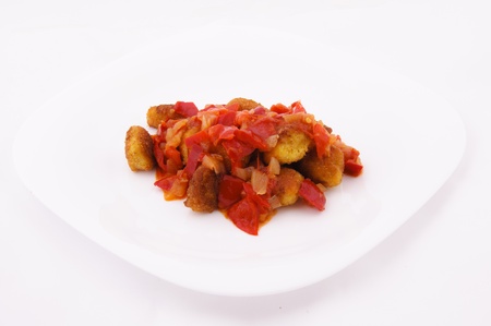 Fried chicken and peppers souceの写真素材
