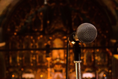 Mic in the churchの写真素材