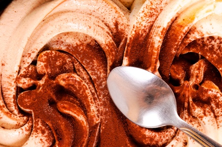 Tiramisu ice cream with spoonの写真素材