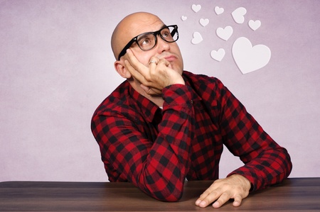 Bald guy is totaly in loveの写真素材