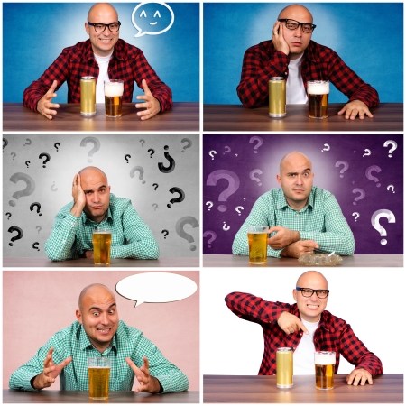 Bald guy with the beer collageの写真素材