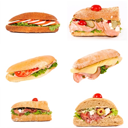 Sandwiches variation isolated on white collageの写真素材