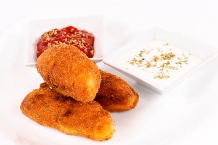 Fried potato sticks and creams