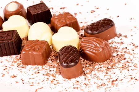 Sweet Belgian pralines and crushed chocolate 