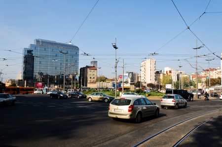 BELGRADE, SERBIA - OCTOBER 26: Belgrade's most famous roundabout with the largest circulation of traffic throughout the day in Belgrade on October 26, 2012 in Belgrade.のeditorial素材
