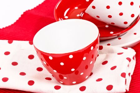 White and red empty coffee cupsの写真素材