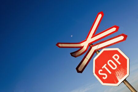Stop sign for the railroadの写真素材
