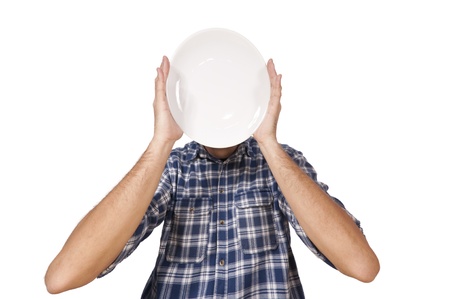 White plate over the headの写真素材