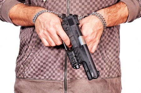 Locked hands holding the gun