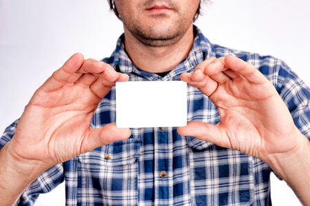 Man holding the blank white card