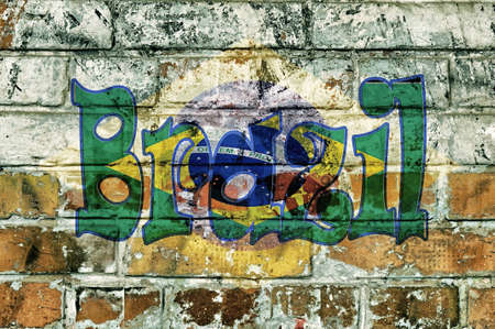 Brazil sign on the old bricksの写真素材