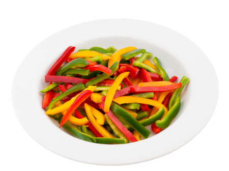 Three color pepper isolated on white backgrounの写真素材