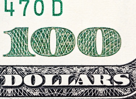 Close up to bill of hundred dollar