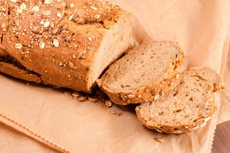 Wholemeal bread slices from above