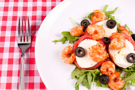 Selective focus on the shrimp salad の写真素材