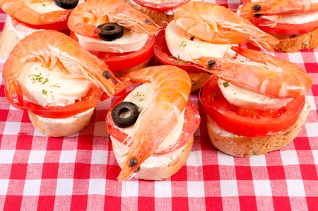 Mini shrimp sandwiches with mozzarella cheeseの写真素材