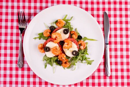 Shrimp salad on the plate from high view angleの写真素材