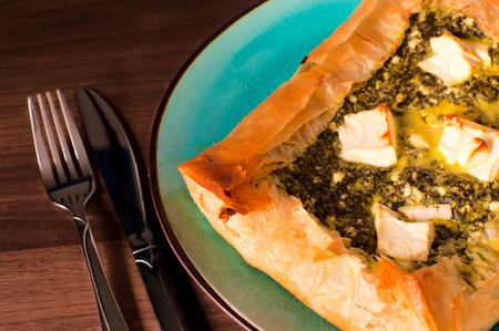 Tasty Greek pie from above  Selective focus on the pieの写真素材