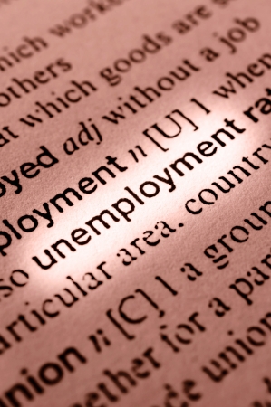 Unemployment concept in word tag . Selective focus in the middle of wordの写真素材