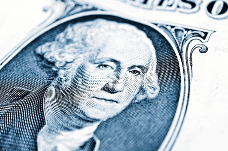 Close up to George Washington portrait on one dollar billの写真素材