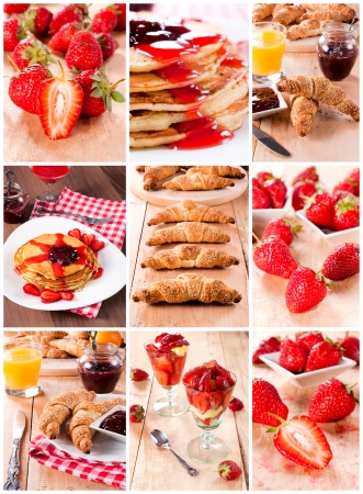 Different types of food combined with strawberriesの写真素材
