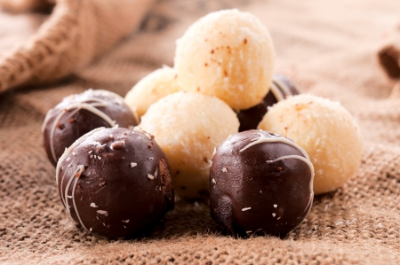 Sweet chocolate and coconut homemade pralinesの写真素材