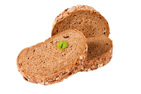 Dark whole grain bread isolated on white background