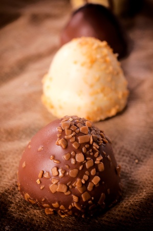 Sweet traditional Belgium dark chocolate pralineの写真素材