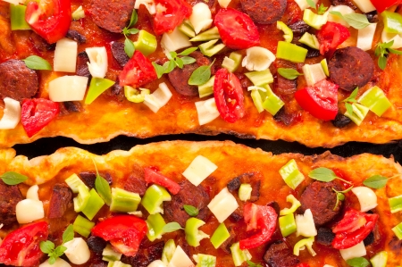 Full frame pizza toping from above as the background の写真素材