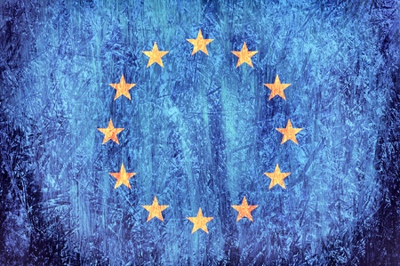 Official flag of European Union on the wooden background の写真素材