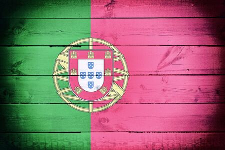 Flag of POrtugal on the wooden board の写真素材