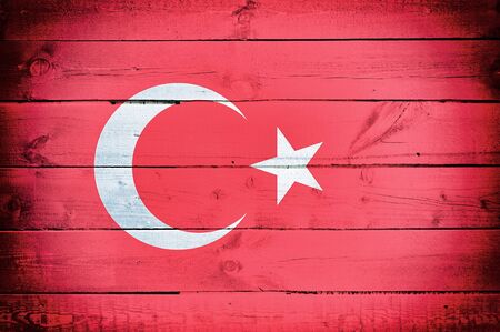 Official flag of Turkey on the wooden backgroundの写真素材