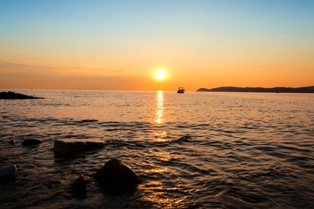 Sunset on the seaside in Thassos islandの写真素材