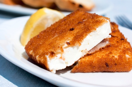 Fried and melted feta cheese on the plate