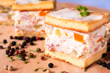 Selective focus in the middle of front cheese appetizerの写真素材