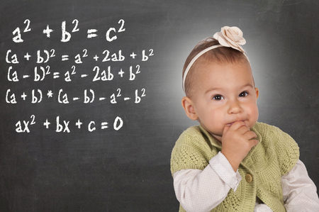 Little baby thinking about mathematic problem の写真素材