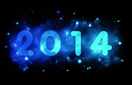 Lighting year 2014 with blue stars around の写真素材