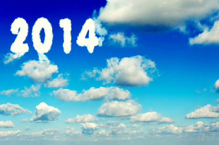 Blue sky and white clouds with cloudy 2014 letters の写真素材