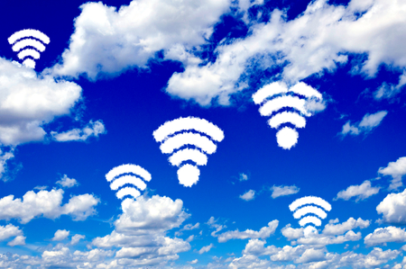 Wifi shape sign on clear blue sky 