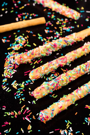 Selective focus on the front colorful sticks