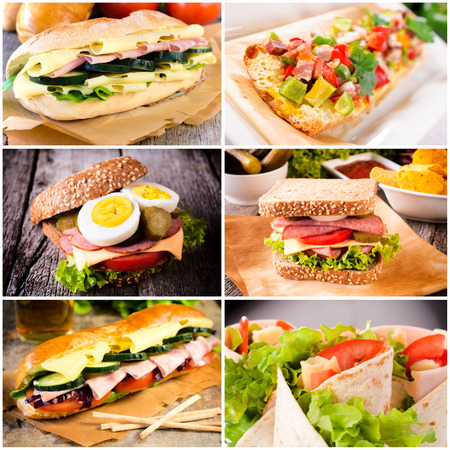 Group of sandwiches in tortilla and toast breadの写真素材