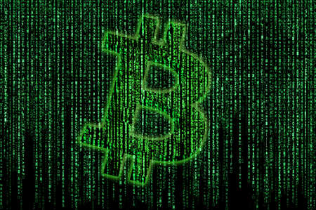 Bitcoin sign on the matrix background