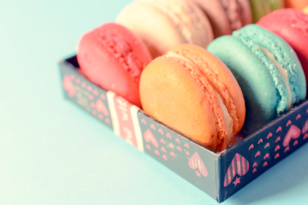 Traditional French colorful cookies in box,selective focusの写真素材