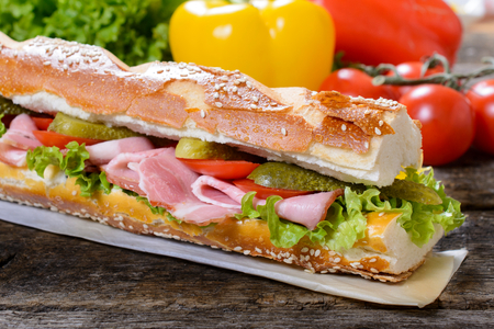 Gromet sandwich with meat and vegetables,selective focusの写真素材