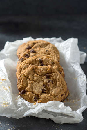 Baked chocolate chip cookies in the paper,selective focusの写真素材