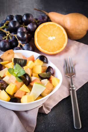 Fresh salad with organic tropical fruit,selective focusの写真素材