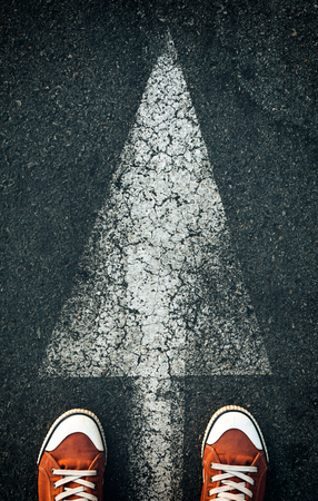 Brand new red shoes from aboveの写真素材