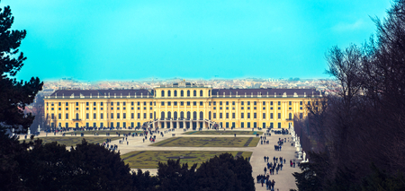 Viiew of famous Schonbrunn Palace with Great Parterre garden in Vienna, Austriaのeditorial素材