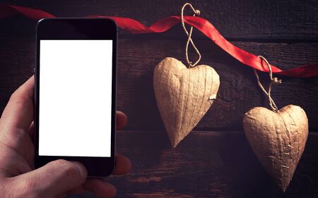 Valentine day concept on wooden background with blank spaceの写真素材